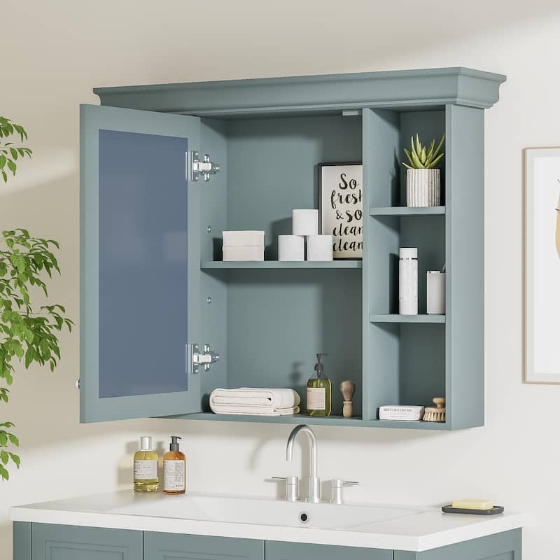 Modern Bathroom Wall Cabinet with Mirror,Medicine Cabinet with 6 Open Shelves