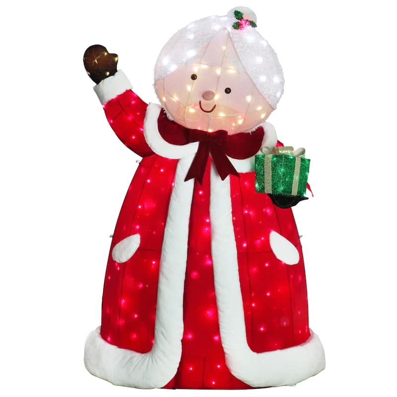 Puleo International 6' Mrs. Clause Large Outdoor Christmas Decor with 300 Multi-Color LED Lights - Red