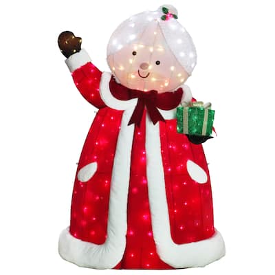 Puleo International 6' Mrs. Clause Large Outdoor Christmas Decor with 300 Multi-Color LED Lights - Red