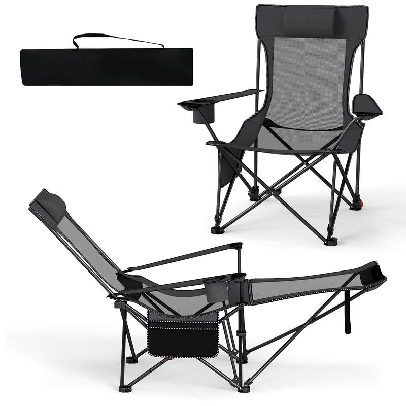 Gymax 2PCS Camping Lounge Chair w/Detachable Footrest 4-position - Grey