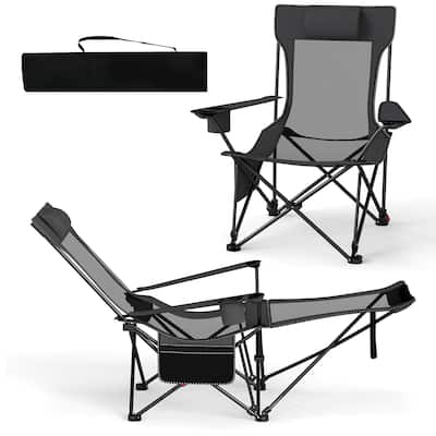 Gymax 2PCS Camping Lounge Chair w/Detachable Footrest 4-position