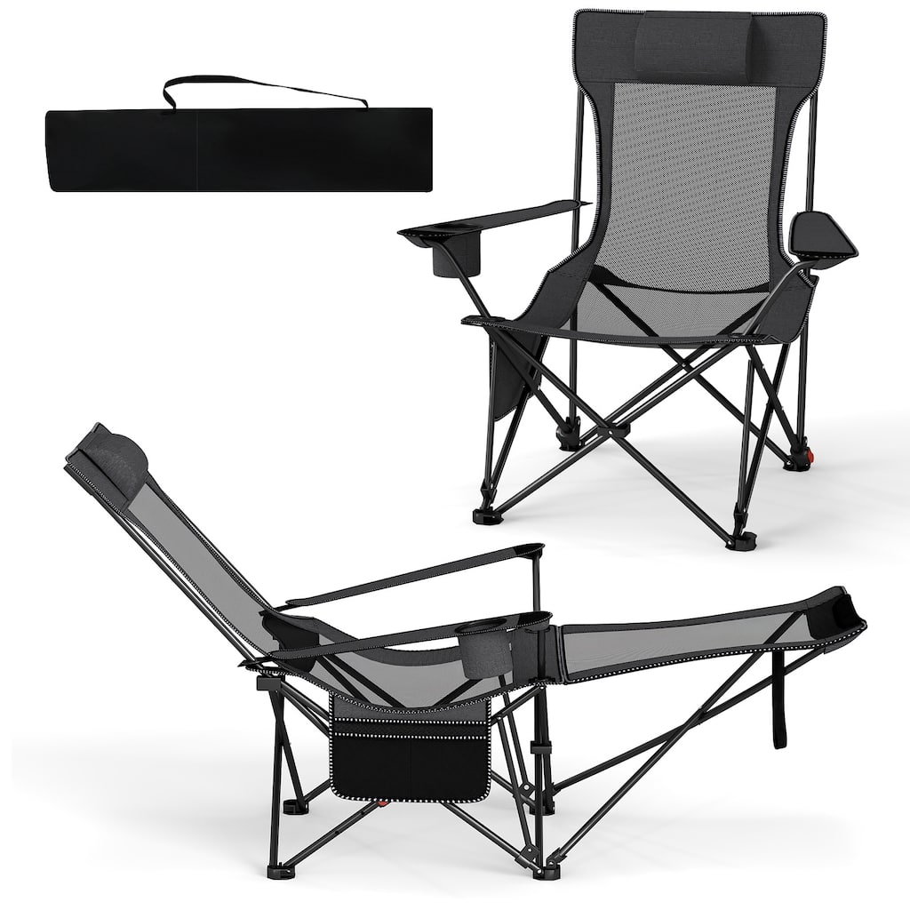 Gymax 2PCS Camping Lounge Chair w/Detachable Footrest 4-position