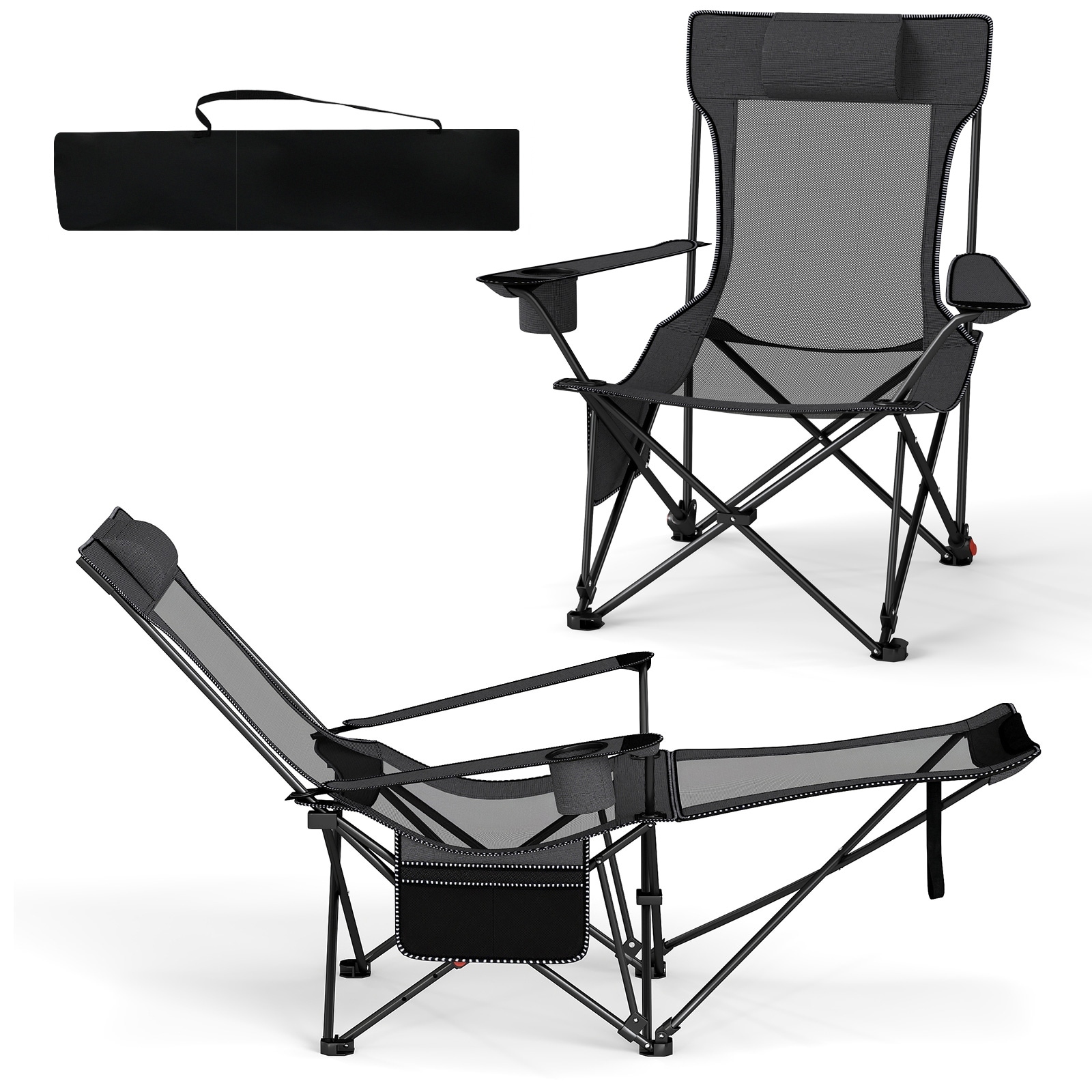 Gymax 2PCS Camping Lounge Chair w/Detachable Footrest 4-position