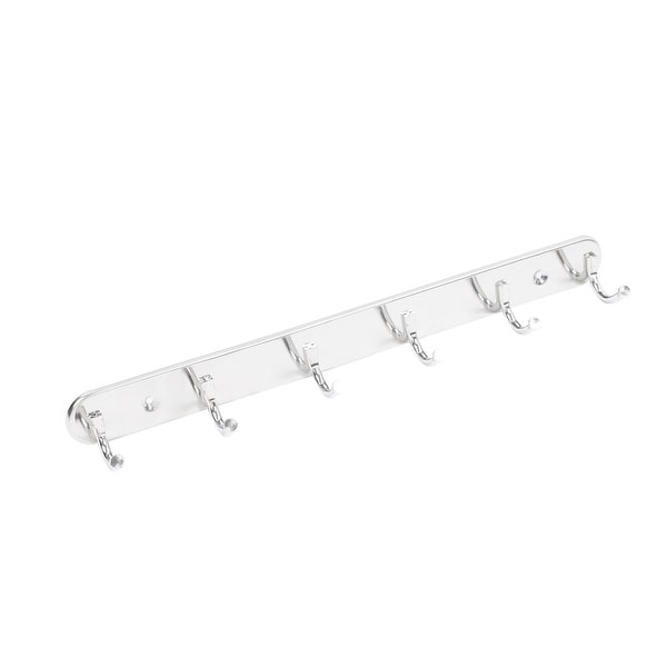 Home Bedroom 6 Hooks Bag Towel Coat Wall Mount Hanger Hook Rack Silver Tone