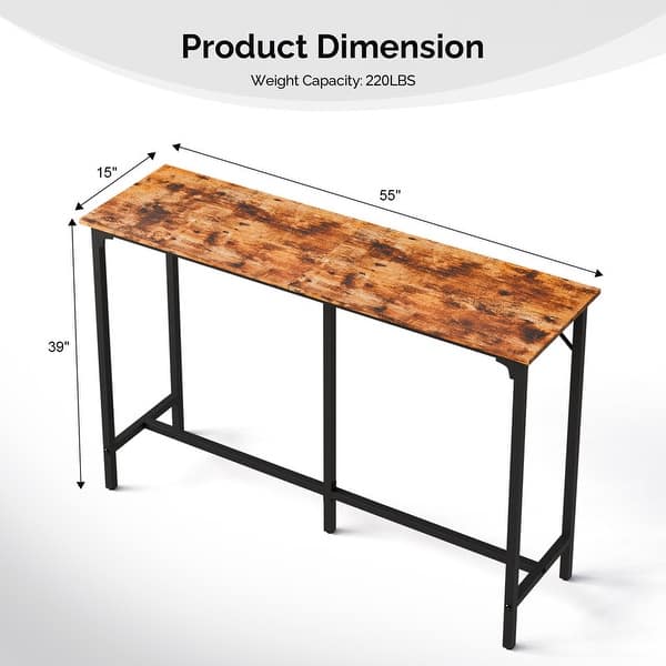 dimension image slide 0 of 2, 55'' Counter Height Bar Dining Table with Metal Frame Rectangular Pub Sofa Table for Kitchen ,Living Room