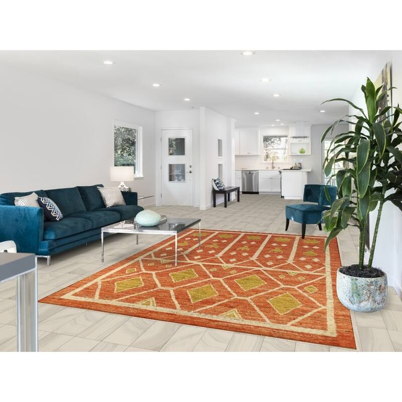 Orange Moroccan Oriental Area Rug Handmade Bedroom Wool Carpet - 6'8" x 9'11"