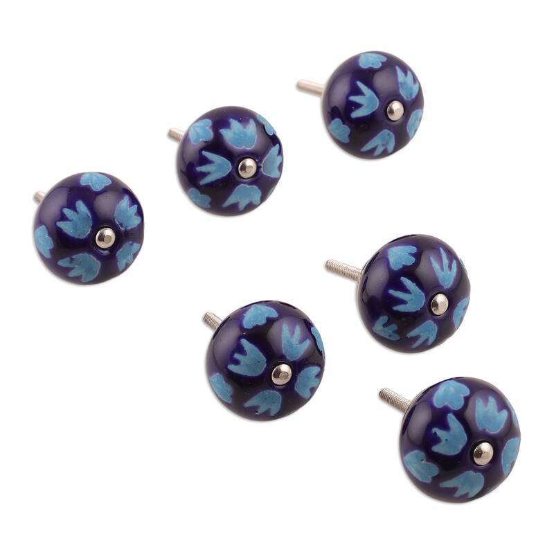 Novica Handmade Midnight Foliage Ceramic Knobs (Set Of 6)