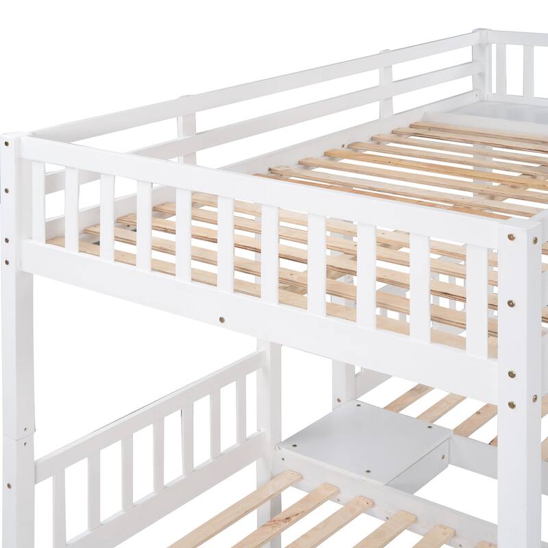 Triple Bunk Bed with Ladder and Storage Drawers, Full Over Twin & Twin Bedframe, Solid Wood Detachable Triple Bed for Kids Teens