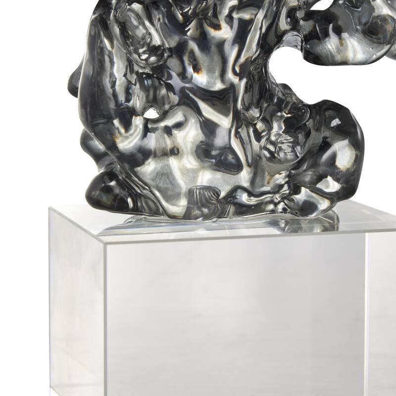 Glass Abstract Freeform Decorative Sculpture with Clear Square Base - Clear - Roche River Decor