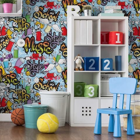 Green and Yellow Graffiti Children Peel and Stick Removable Wallpaper 3481