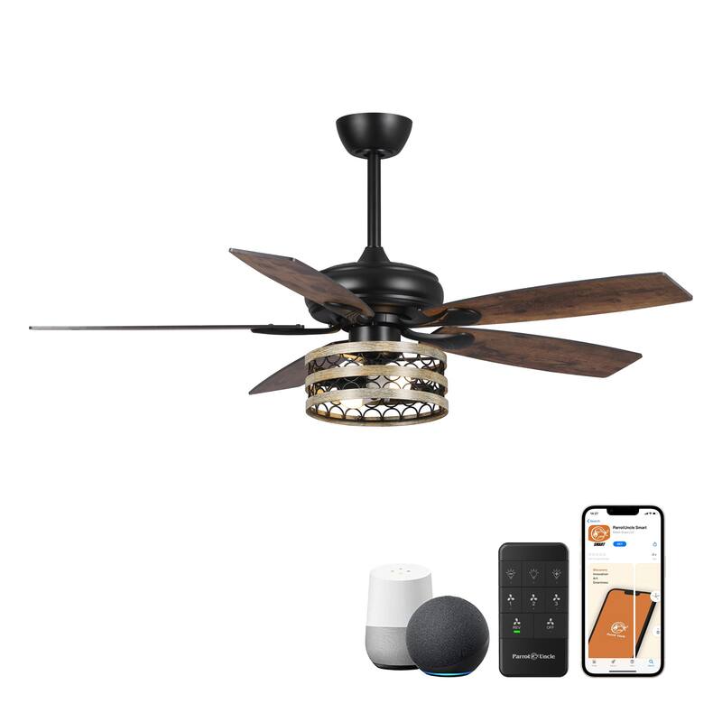 52-inch Metal Matte Black 5-Blade AC Motor Smart Ceiling Fan with Remote