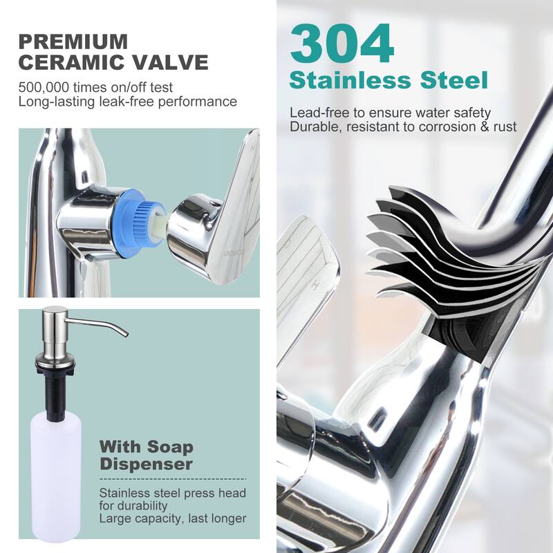 WOWOW Pull-Down Sprayer Kitchen Faucet with Soap Dispenser