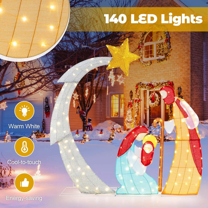 Costway 5 FT Lighted Christmas Nativity Scene Outdoor Christmas Holy - as pic shows - See Details