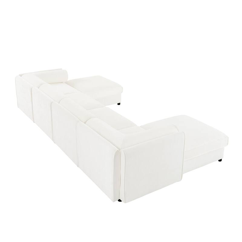 142.5" Chenille U-Shaped Sectional Sofa with Ottoman (4-Seat)