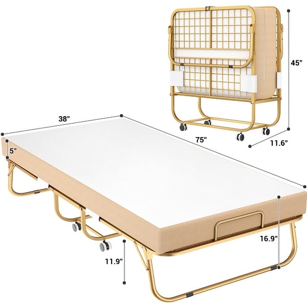 dimension image slide 2 of 3, 38'' Folding Bed with Mattress, Portable Foldable Bed with Storage Cover