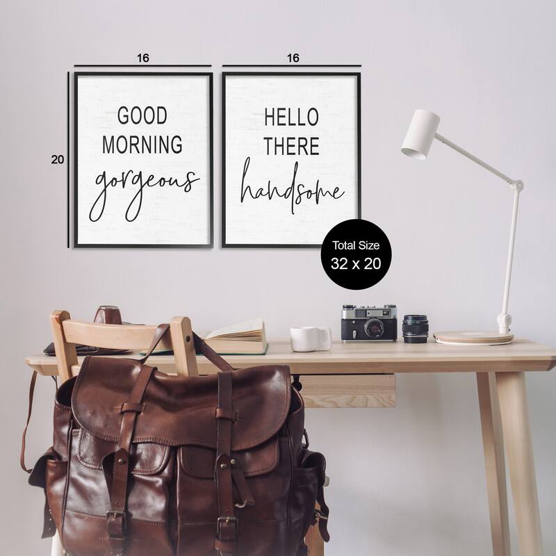 Stupell Good Morning Gorgeous Hello There Handsome Romantic Phrases 2pc Multi Piece Framed Wall Art Set - Black