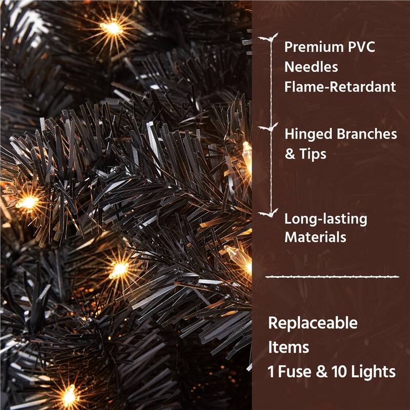 Yaheetech Prelit Halloween Black Spruce Hinged Christmas Pine Tree