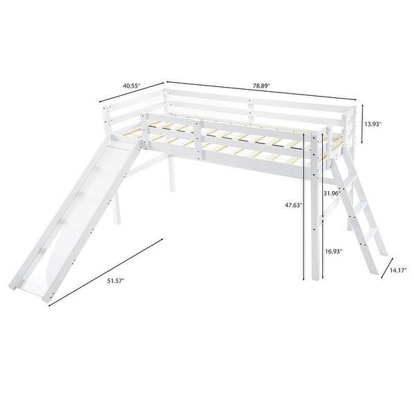 dimension image slide 0 of 2, Loft Bed with Slide, Twin, Space Saving Kids Low Loft Bed with Guardrail and Ladder