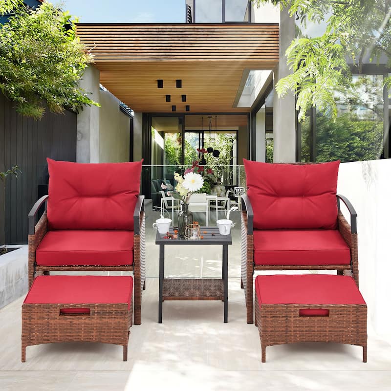 AVAWING 5-Piece Patio Furniture Set Wicker Conversation Set with Coffee Table and Ottoman