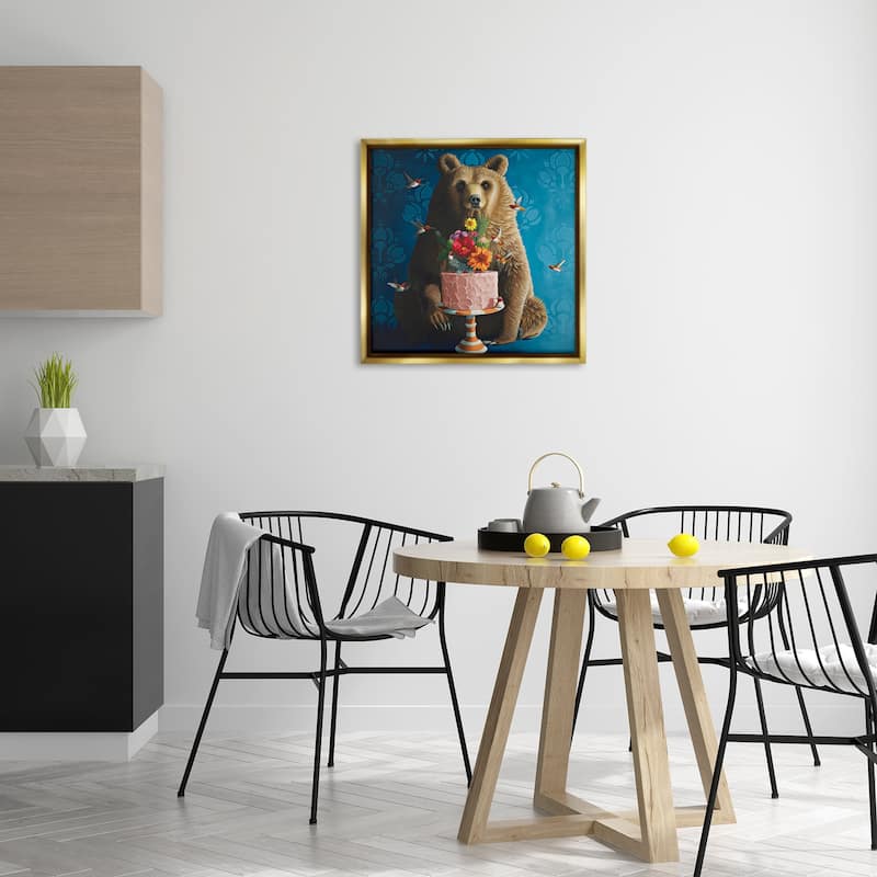 Stupell Bear with Sweet Dessert Cake Framed Floater Canvas Wall Art Design By Heather Gauthier