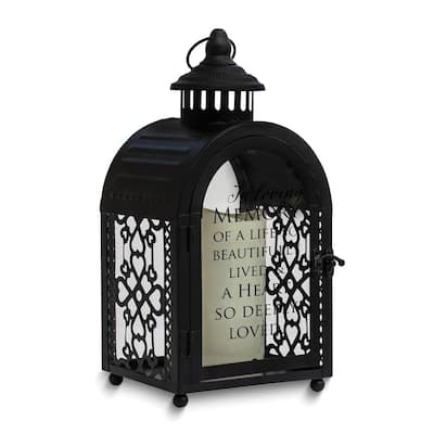 Curata In Loving Memory Memorial Sentiment Led Candle Black Filigree Metal Lantern