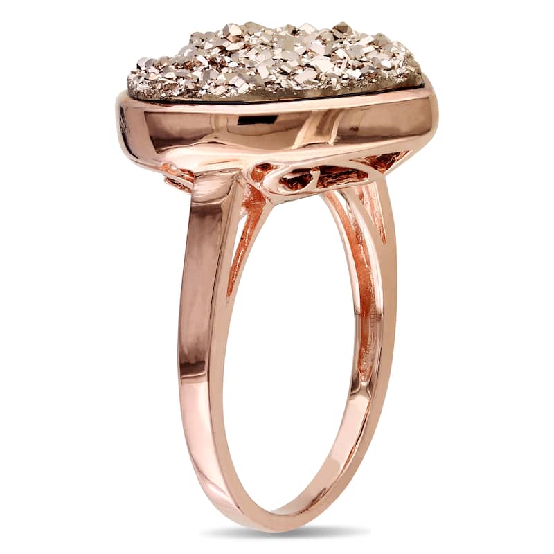 Miadora Heart Shape Rose Druzy Gemstone Cocktail Ring in Rose Plated Sterling Silver