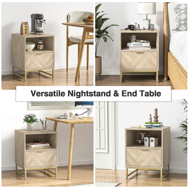 Anmytek Contemporary 1-Drawer Wood Nightstand for Bedroom Bedside Table with Open Shelf