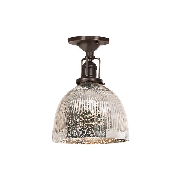 JVI Designs 1202-08-S5-SR Union Square 1 Light Semi-Flush 9.75" Tall Ceiling Fixture with Antique Mercury Ribbed Mouth-Blown