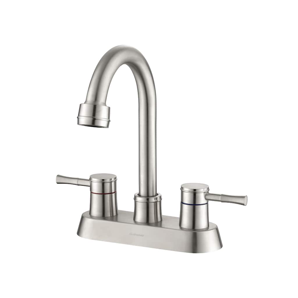 4 Inch 2 Handle Centerset Lead-Free Bathroom Faucet,Swivel Spout with Copper Pop Up Drain and 2 Water Supply Lines