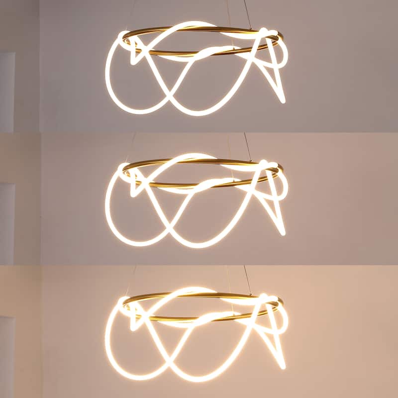 Nuvola 25" Contemporary Minimalist 360 Adjustable Silicone Neon Rope Dimmable Integrated LED Chandelier, by JONATHAN Y