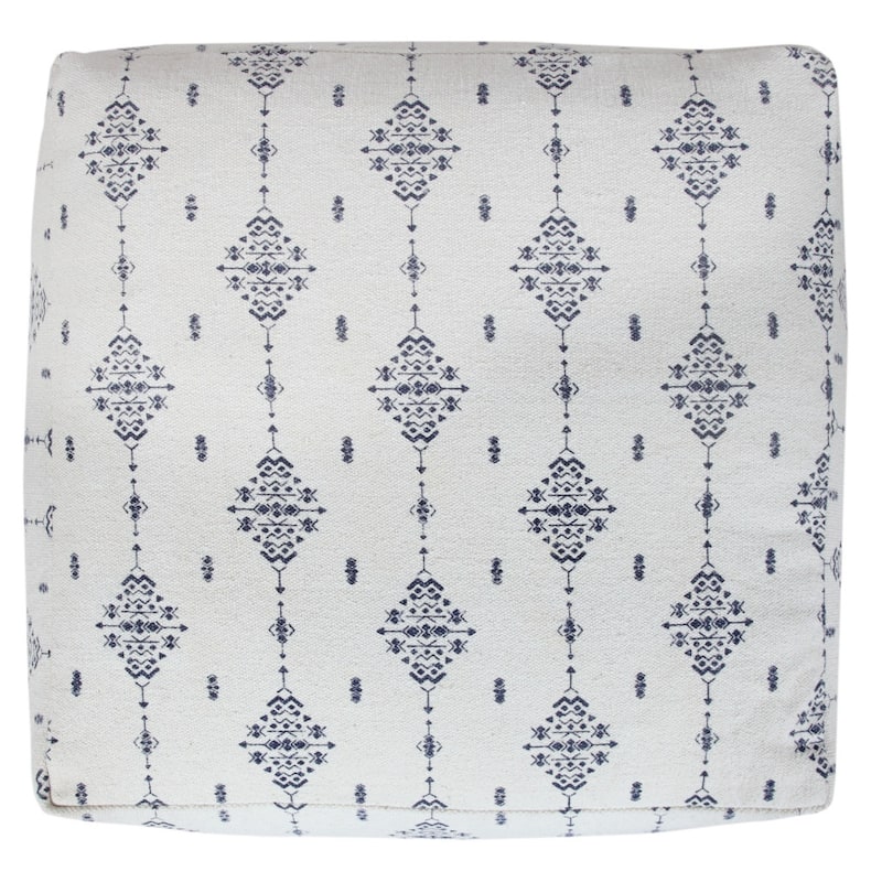 Cotton Upholstered Pouf Ottoman 18” Square Medallion Pattern Footrest for Modern Living Room Seating