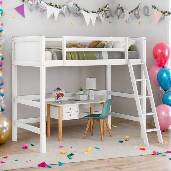 slide 2 of 39, Solid Wood Twin Size Loft Bed with Ladder, White, Modern and Elegant Design Loft Bed for Kids and Teens White
