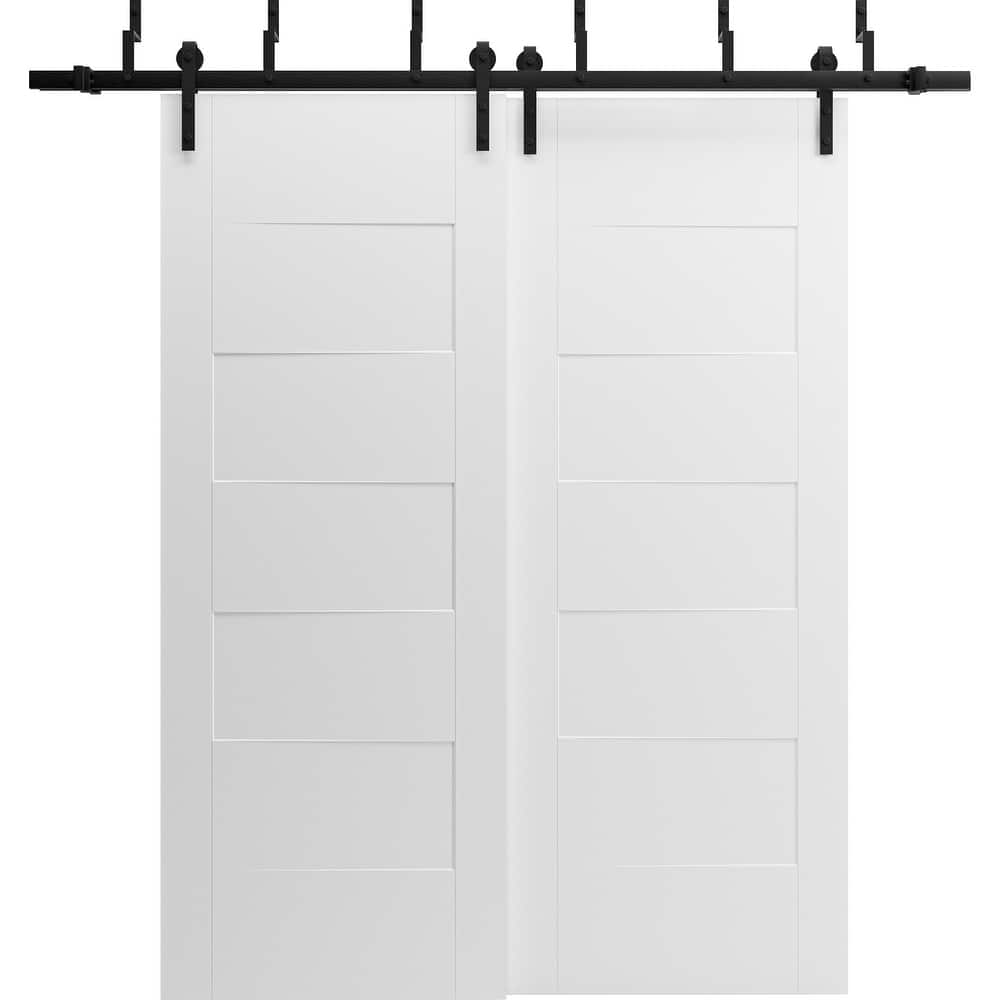 Sliding Closet Barn Bypass Doors / Mela 0755 Painted White / Modern 6.6FT Silver Rails / Wood Solid Bedroom Wardrobe Doors