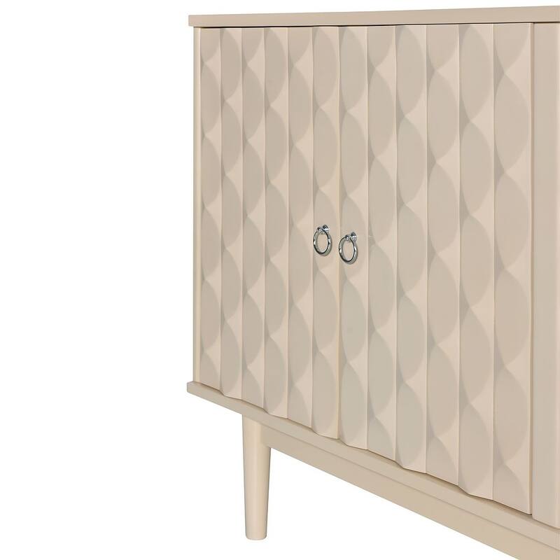 60" Modern 4-Door with Convex Pattern Doors and Silver Handles Buffet/Sideboard