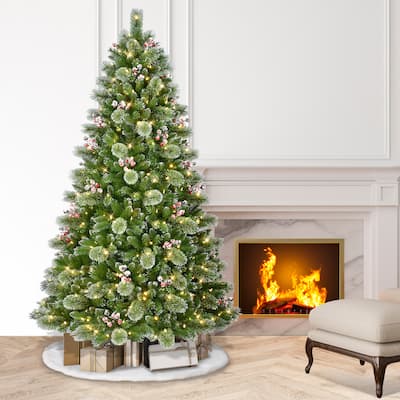Puleo International 7.5 ft. Pre-Lit Snowy Iowa Pine Artificial Christmas Tree