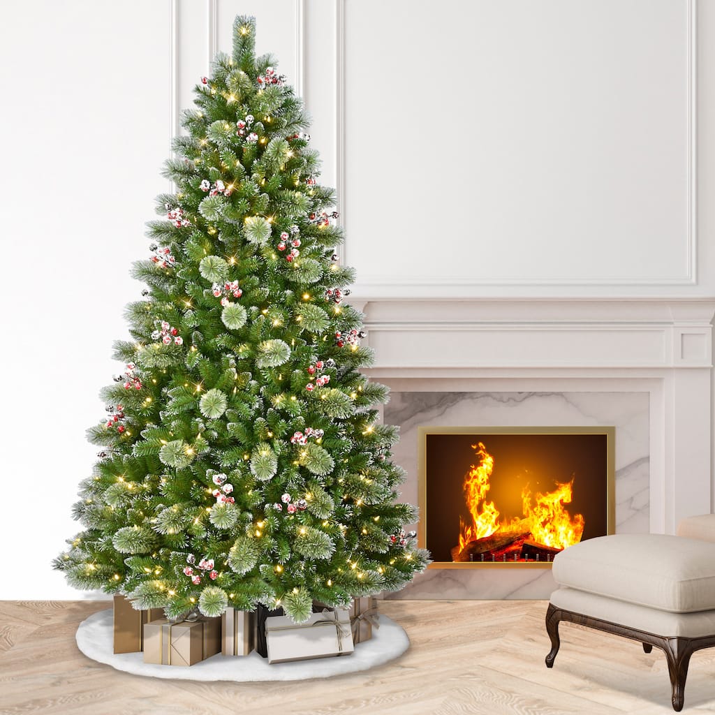 Puleo International 7.5 ft. Pre-Lit Snowy Iowa Pine Artificial Christmas Tree