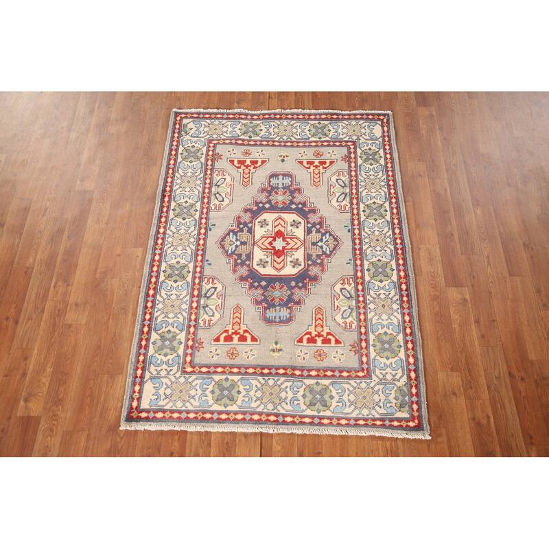 Traditional Grey Kazak Rug Handmade Wool Carpet - 3'5"x 5'0"