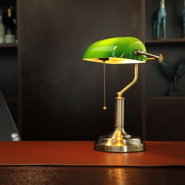 Traditional Antique Style Banker Lamp Vintage Green Oil Rubbed
