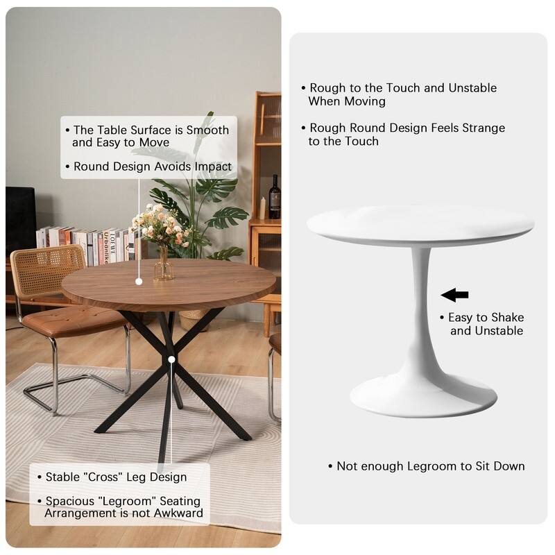 Grondin Modern Farmhouse Style 38.6“ Round Dining Table with 1.18" Thick MDF Tabletop and Pedestal Cross Metal Legs