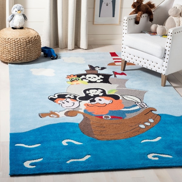 slide 2 of 10, SAFAVIEH Handmade Kids Bengi Pirate Ship Polyester Rug 3' x 5' - Blue/Multi - Rectangle