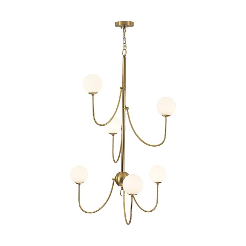 6-light Mid - Century Modern Gold Chandelier, Multi - Arm Globe Glass Pendant Light