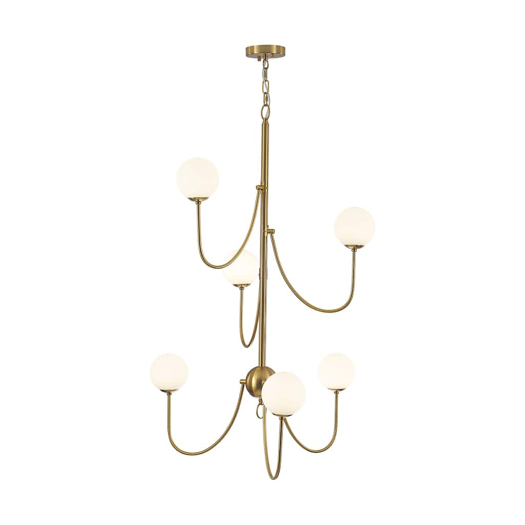 6-light Mid - Century Modern Gold Chandelier, Multi - Arm Globe Glass Pendant Light