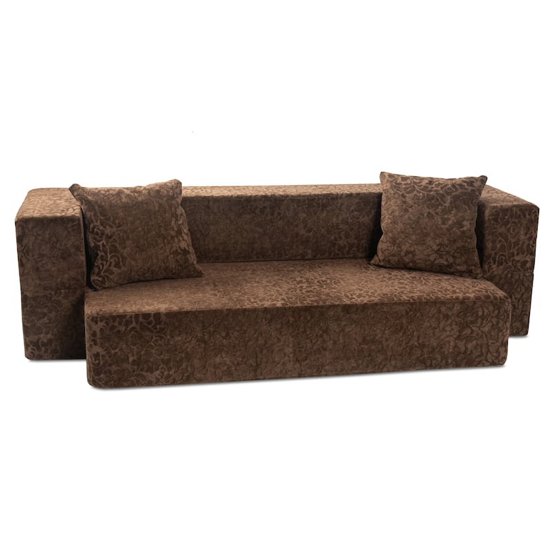 Zenzi Loveseat Twin - Convertible Couch / Twin Sleeper, Bru Smart - Paisley Microvelvet Brown