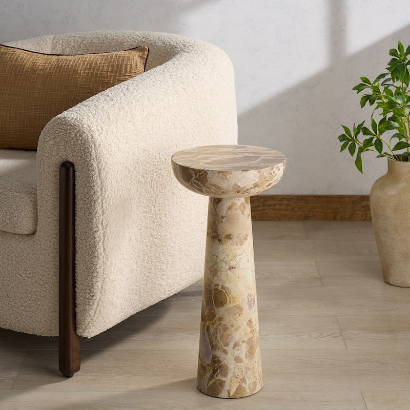 SAFAVIEH Couture Glendale Round Marble Accent Table - 10"W x 10"D x 20"H - Beige