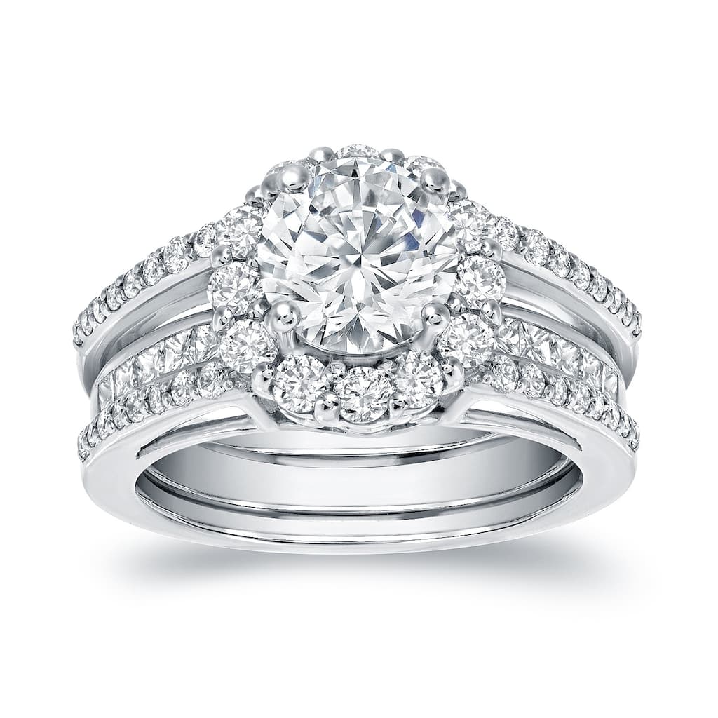 Auriya 14k Gold 2 carat TW Round Halo Insert Diamond Engagement Ring Bridal Set