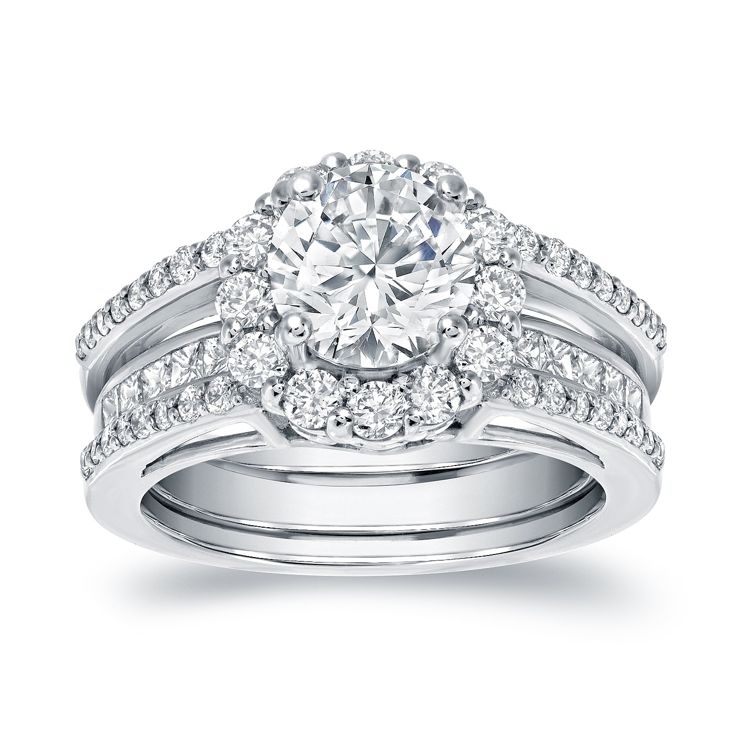 Auriya 14k Gold 2 carat TW Round Halo Insert Diamond Engagement Ring Bridal Set