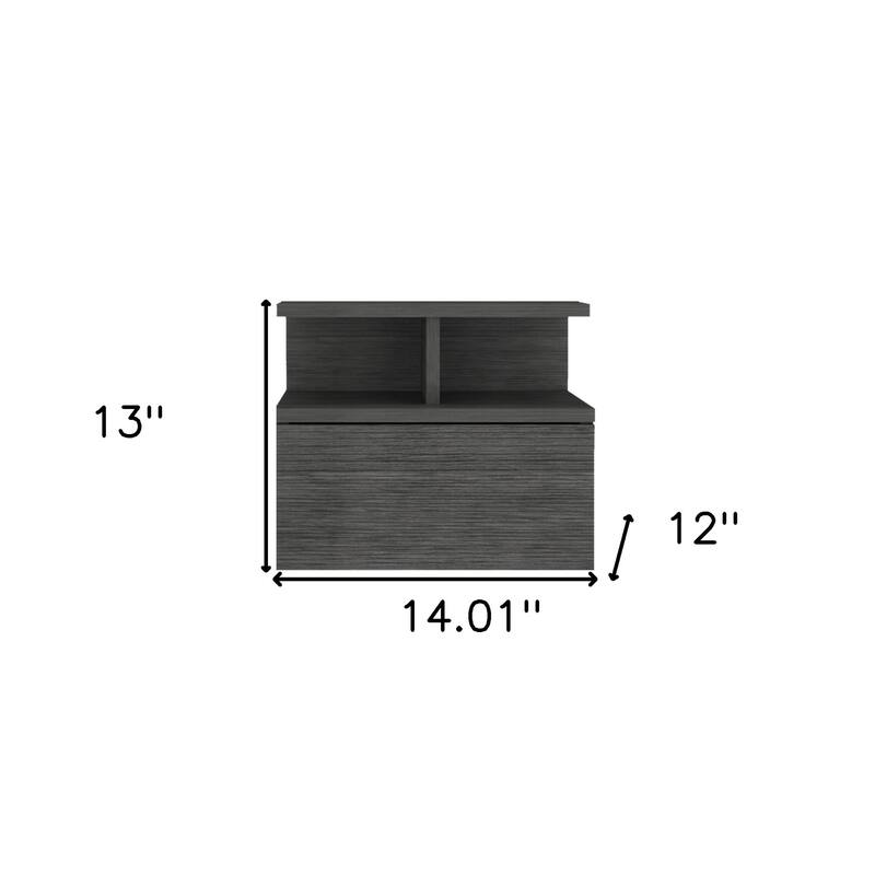 Modern Grey Wall Mounted Floating Nightstand with Storage Drawer and 2 Shelves for Living Room or Office