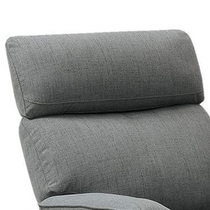 Fery 35 Inch Manual Recliner Chair, Gray Burlap, Cushioned Seat, Solid Wood