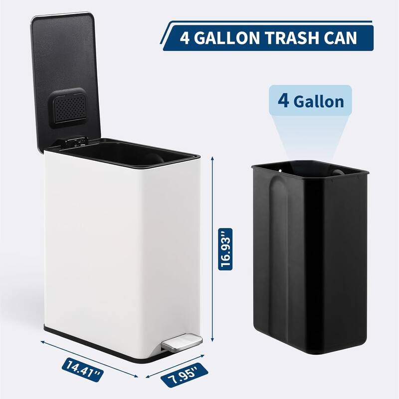 4 Gallon Stainless Steel Slim Trash Can, Garbage Bin for Office, Living Room