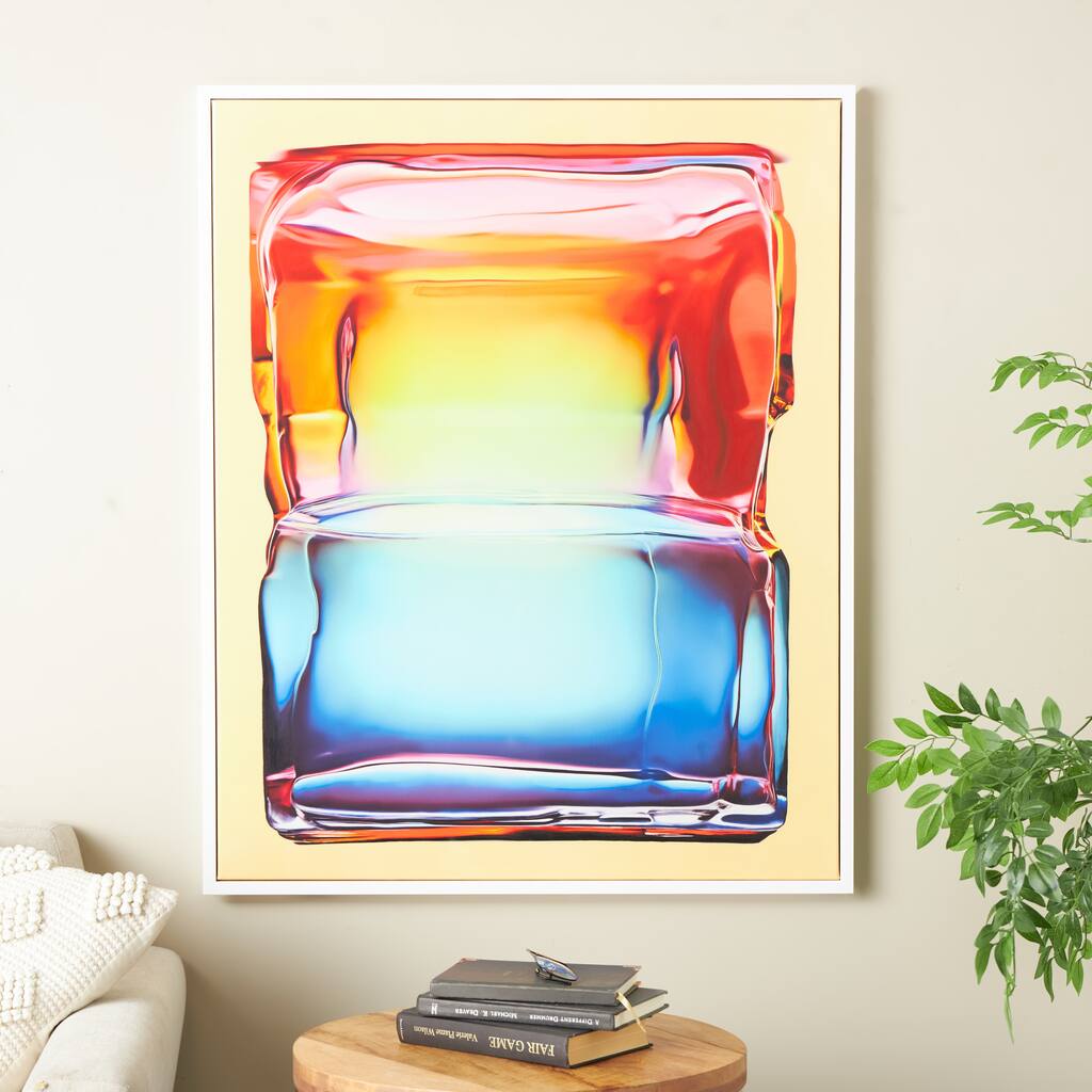 Multi Colored Canvas Cube Abstract Living Room Framed Wall Art with White Frame